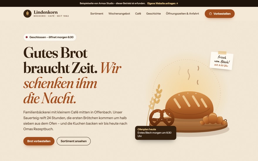 Startseite der Beispielseite Bäckerei & Café Lindenkorn