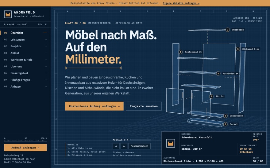 Startseite der Beispielseite Schreinerei Ahornfeld