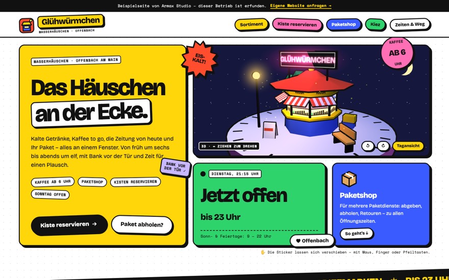 Startseite der Beispielseite Kiosk Glühwürmchen